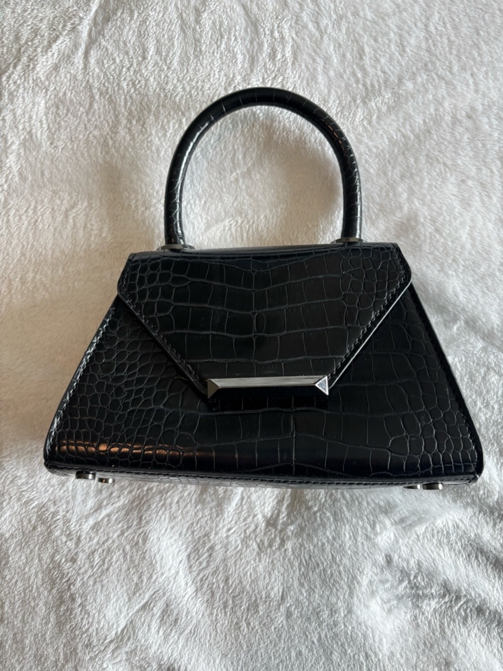 Aldo Black Croc-Embossed Top Handle Bag